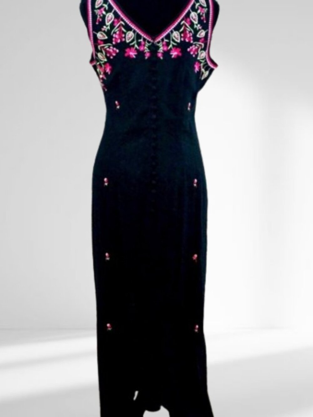 Embroidered Maxi Black & Pink Floral Dress 10 - Picture 5 of 5
